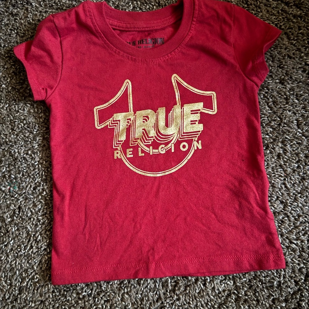 True Religion Kids Tee in Red with Gold Logo